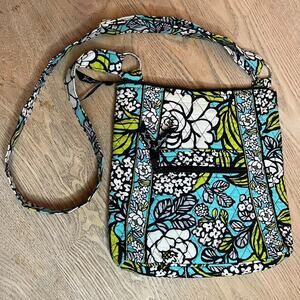 Vera Bradley Floral Hipster Crossbody Shoulder Bag Purse Paisley Blue Green